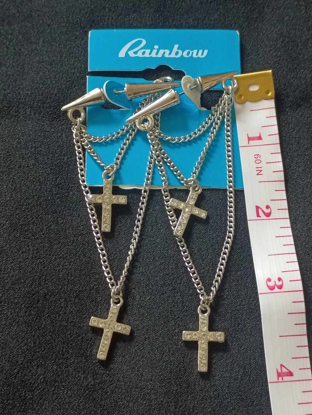 Cross Earrings Women Silver Tone Dangle Drop Chain Ear Cuff Set Fashion Jewelry